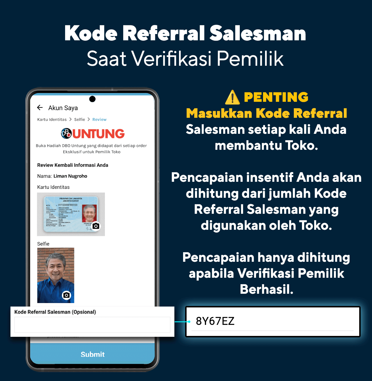 Masukkan Kode Referral Salesman Saat Verifikasi Pemilik